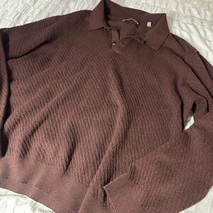 Elie Tahari Men's Dark Brown Polo-Style Knit Crewneck Sweater